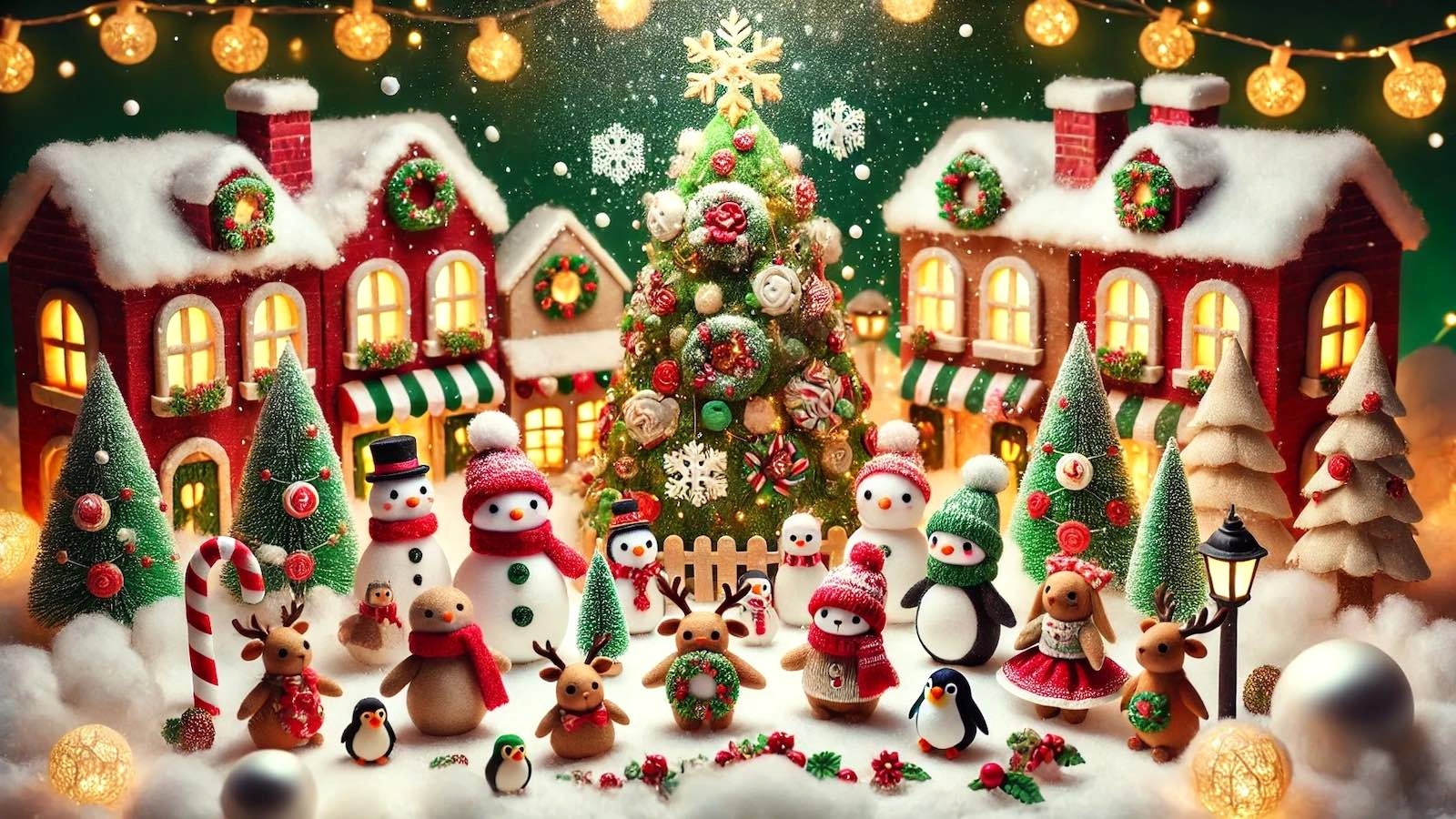 Traditional Christmas village with snow-dusted houses and holiday cheer in London